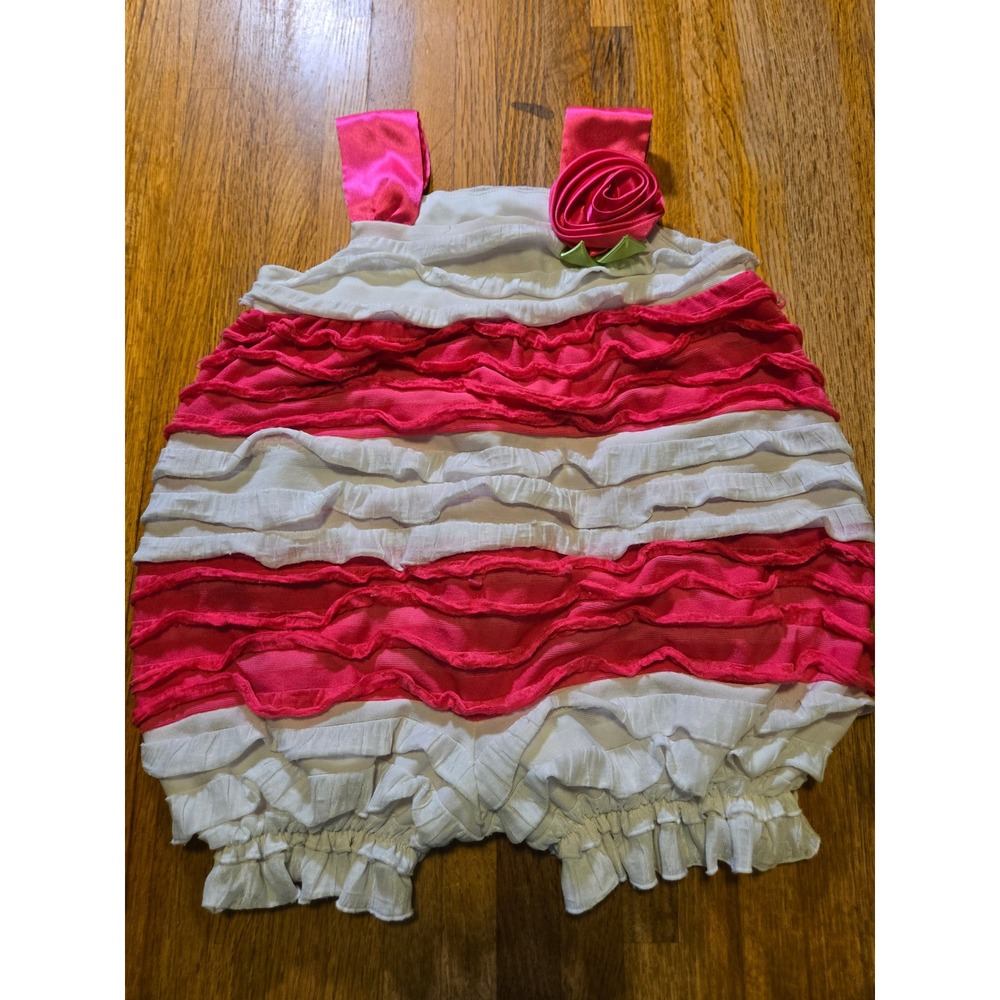 Bonnie Baby Girl 24 Months‎ Pink White Ruffle Tiered Stripe Rose Bubble Romper